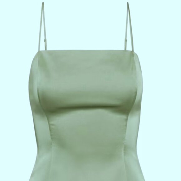 Aritzia Sunday Best Shimmer Satin Mini Dress in Sage Frost Size 00 - Picture 9 of 13